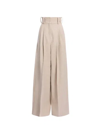 Elie Saab Pleated Canvas Palazzo Pants In Neutral
