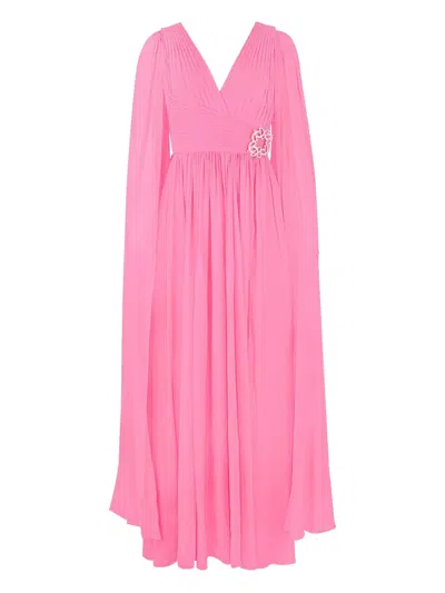 Elie Saab Pleated Cape Dress In Pink