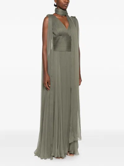 Elie Saab Pleated Cape-detail Maxi Dress In Green