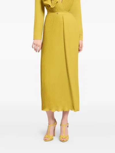 Elie Saab Pleated Chiffon Skirt In Yellow