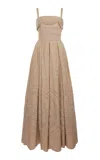 Elie Saab Pleated Cotton Maxi Dress In Light Grey