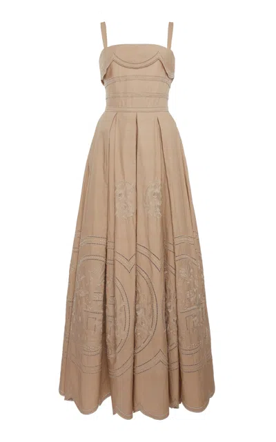 Elie Saab Pleated Cotton Maxi Dress In Light Grey