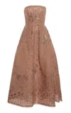 Elie Saab Pleated Embroidered Midi Dress In Nude