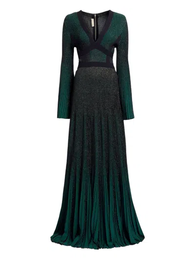 Elie Saab Pleated Knit Maxi Dress In Green
