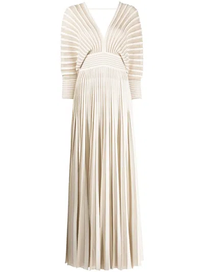 Elie Saab Pleated Knit Maxi Dress In Neutrals