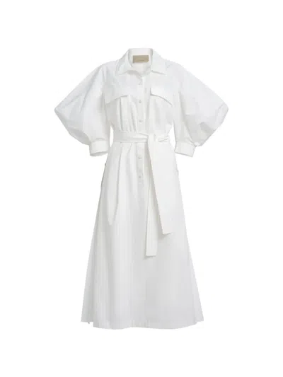 Elie Saab Pleated Puff-sleeve Dress In White