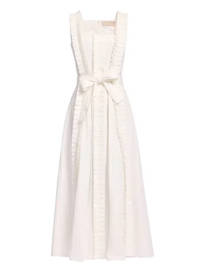 Elie Saab Pleated Ruffle Midi Dress In White