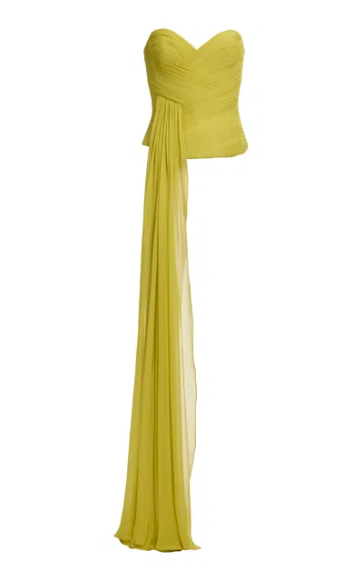 Elie Saab Pleated Silk Bustier Top In Green