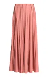 Elie Saab Pleated Silk Midi Skirt In Pink