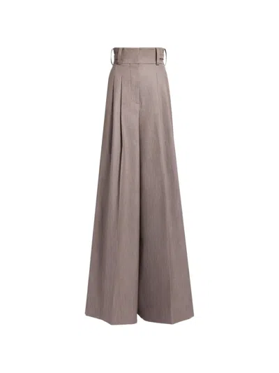 Elie Saab Pleated Twill Trousers In Brown