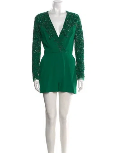 Pre-owned Elie Saab Plunge Neckline Romper In Green
