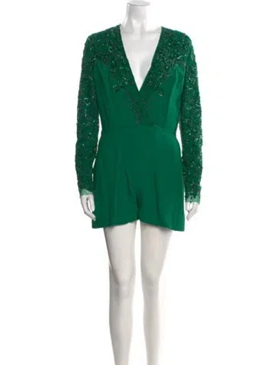 Pre-owned Elie Saab Plunge Neckline Romper In Green