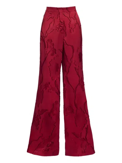 Elie Saab Pocket Jacquard Trousers In Burgundy