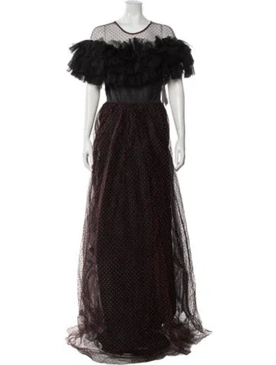 Pre-owned Elie Saab Polka Dot Print Long Dress In Black