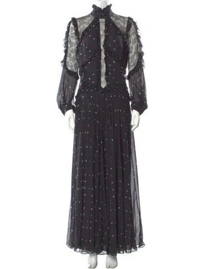 Pre-owned Elie Saab Polka Dot Print Long Dress In Gray