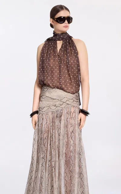 Elie Saab Polka Dots Print Chiffon Top In Brown