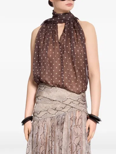 Elie Saab Polka-dot Chiffon Top In Brown