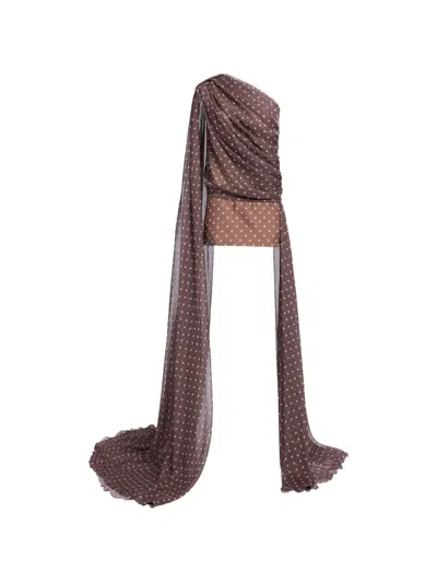 Elie Saab Polka-dot Draped Mini Dress In Brown