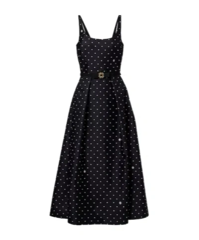 Elie Saab Polka-dot Belted Midi Dress In Black