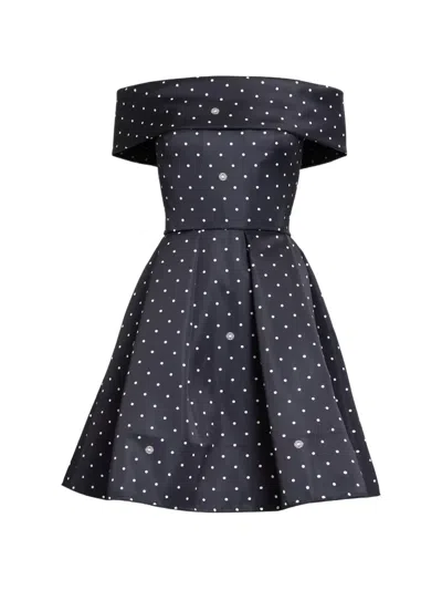 Elie Saab Polka-dot Off-the-shoulder Dress In Black