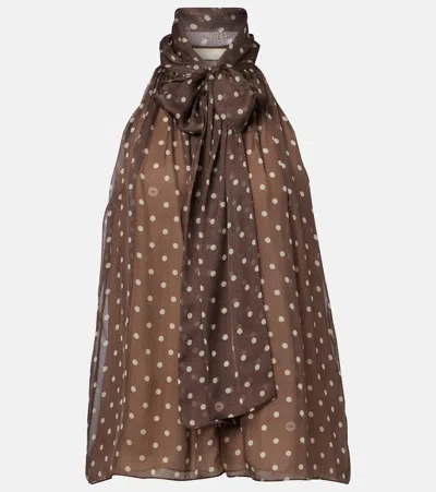 Elie Saab Polka-dot Tie-neck Silk Chiffon Top In Brown