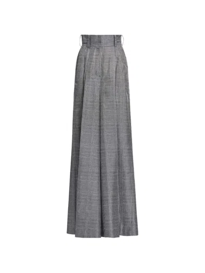 Elie Saab Prince De Galles-print Silk Trousers In Gray