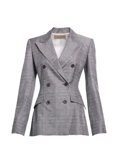 Elie Saab Prince Of Wales Check Double-breasted Blazer In Gray