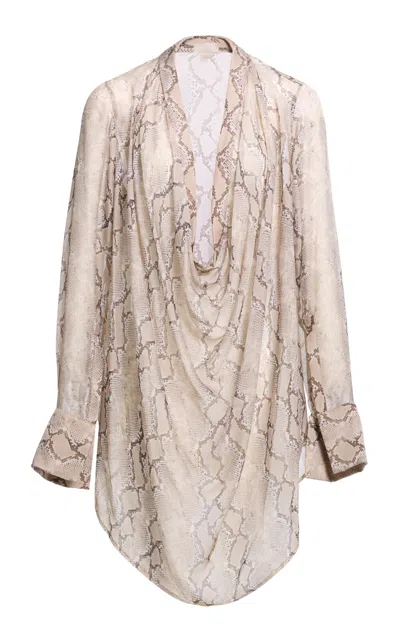 Elie Saab Printed Chiffon Blouse In Neutral