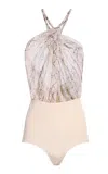 Elie Saab Printed Chiffon Bodysuit In Animal Print
