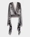 Elie Saab Printed Chiffon Drape Sleeveless Blouse In Black White Blue