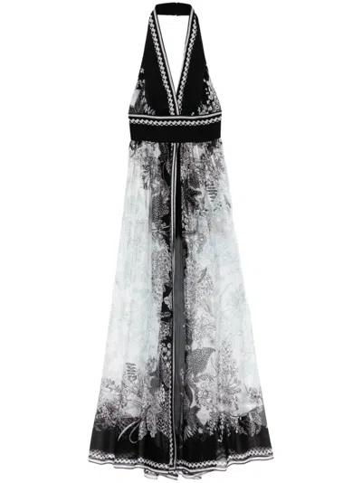 Elie Saab Printed Chiffon Dress In 黑色