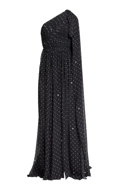 Elie Saab Printed Chiffon Long Dress In Black