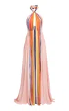 Elie Saab Printed Chiffon Long Dress In Multi