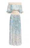 Elie Saab Printed Chiffon Long Dress With Knit Trim