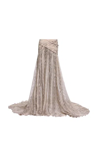 Elie Saab Printed Chiffon Long Skirt In Animal Print