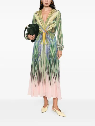 Elie Saab Printed Chiffon Midi Dress In Leaf In Green