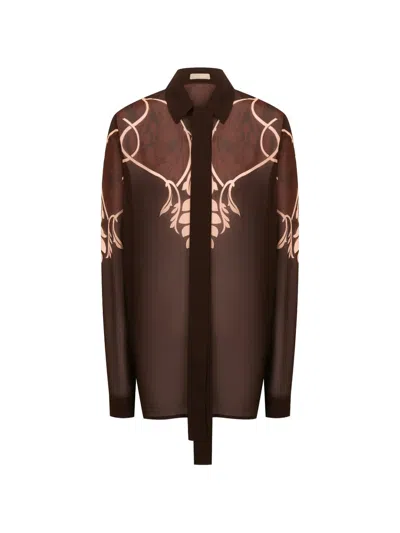 Elie Saab Printed Chiffon Shirt In Brown
