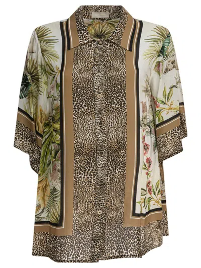 Elie Saab Printed Chiffon Shirt Foulard36 Silk In Brown
