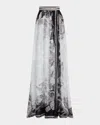 Elie Saab Printed Chiffon Thigh-slit Maxi Skirt In Black White Blue