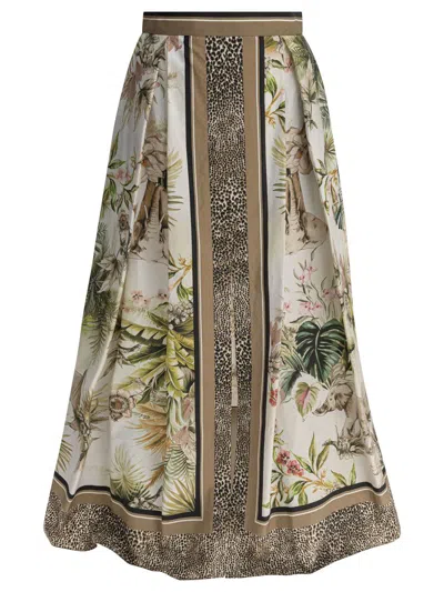 Elie Saab Printed Cotton Long Skirt Foulard38 Printed Cotton In Brown