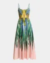 Elie Saab Printed Cotton Low-back Midi Dress In Multi