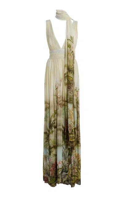 Elie Saab Printed Georgette Maxi Dress In Print