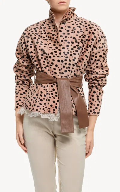 Elie Saab Printed Leather & Pony Hair Jacket In Brown