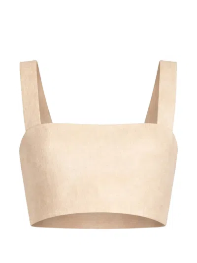 Elie Saab Printed Linen Crop Top In White