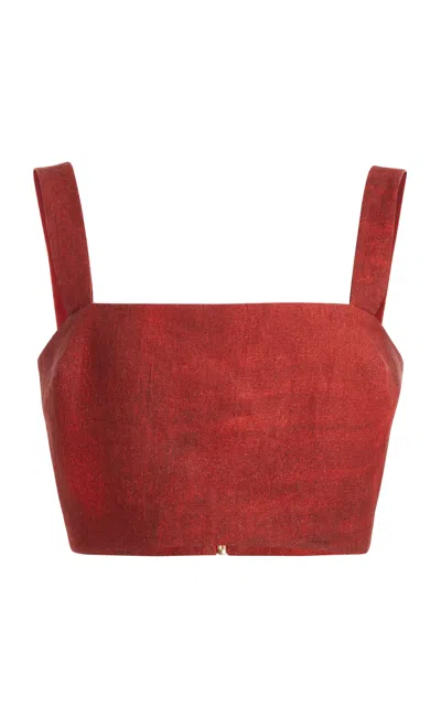 Elie Saab Printed Linen Cropped Top In Print