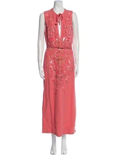 Pre-owned Elie Saab Printed Long Dress W/ Tags In Pink