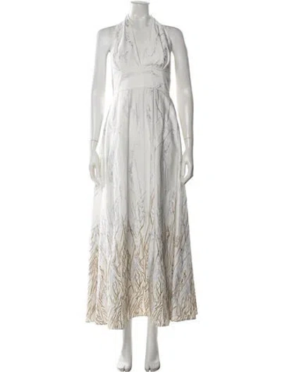 Pre-owned Elie Saab Printed Long Dress W/ Tags In White
