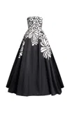 Elie Saab Printed Mikado Strapless Gown In Black,white