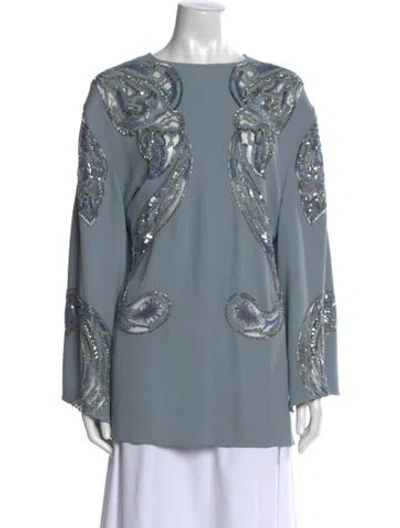 Pre-owned Elie Saab Printed Scoop Neck Tunic In Blue
