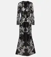 Elie Saab Printed Sequined Gown In Black